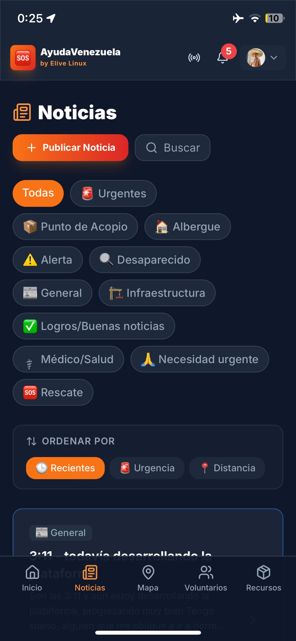 Sección de noticias
